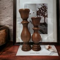 2'li Wooden Ceviz Renk Şamdan