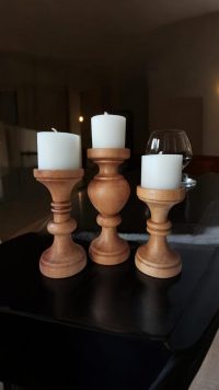 3'lü Ahşap Torna Şamdan Mumluk