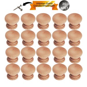 20 Adet Ahşap Mantar Kulp