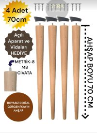 4 Adet 70 cm Ahşap Konik Masa Ayağı