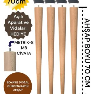 4 Adet 70 cm Ahşap Konik Masa Ayağı